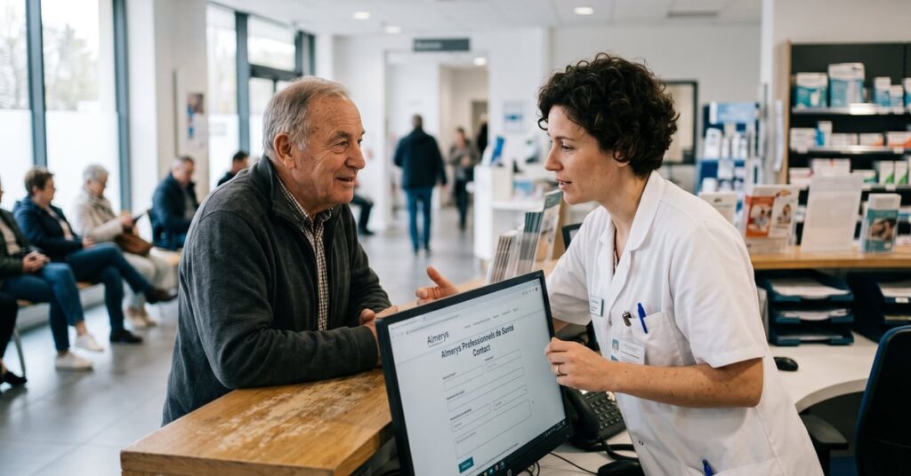 Professionnel de santé utilisant l'espace Almerys pour gérer ses remboursements et contacts