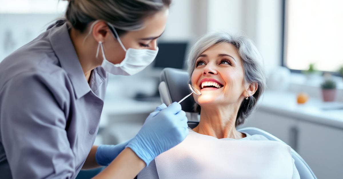 Consultation de controle chez le dentiste apres la pose d'un implant dentaire