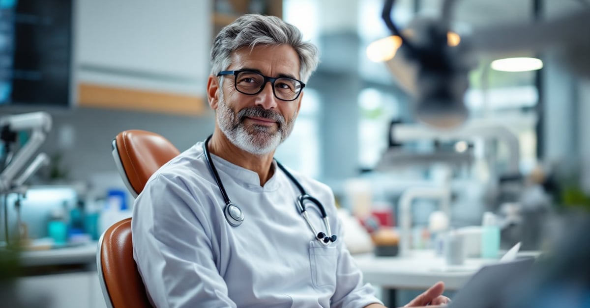 Chirurgien dentiste en cabinet examinant un patient – salaire et revenus en 2024