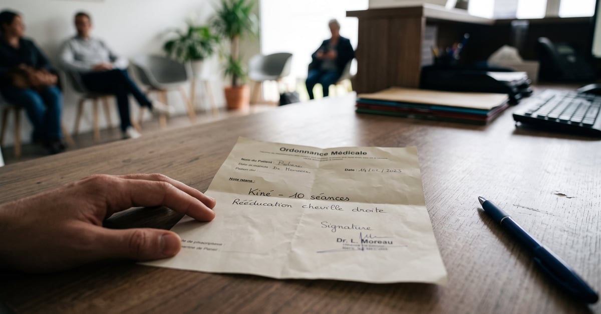 Ordonnance kiné rédigée par un médecin pour des séances de kinésithérapie